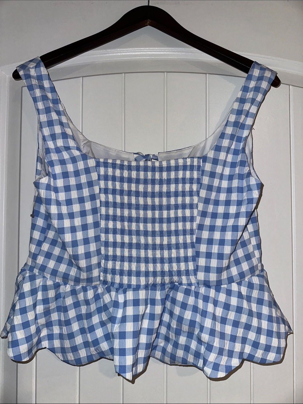 SHEIN Light Blue & White Gingham Tie-Front Peplum Tank - Picture 2 of 3